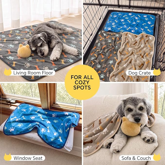Luciphia 3 Pack Cute Dog Blankets Soft Fleece for Small Puppy Cat,30"x20" | Fuzzy Flannel Small Pet Blanket Washable, Cute Paw Print for Crate Car Bed. Puppy Essential,Cat Stuff Gifts,Medium