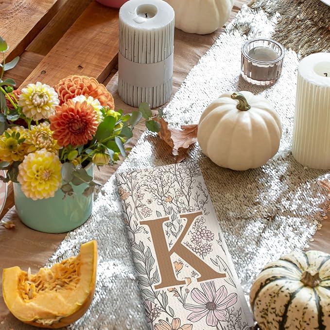 Initial K Personalized Floral Kitchen Towels Dish Towel, Custom Hand Towels for Bathroom, Monogrammed Gifts for Women Mom, Boho Floral Decorative Kitchen Towels Tea Towel, 16x24 Inch