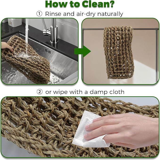 2Pcs 30x7in Rat Climbing Toys for Cage, Chewable Natural Seagrass Mat | with Metal Hooks, Soft Fall Breakers for Rats, Rat Ladder Bridge Toy with Mild Grassy Scent, Rodent Hammock Cage Accessories