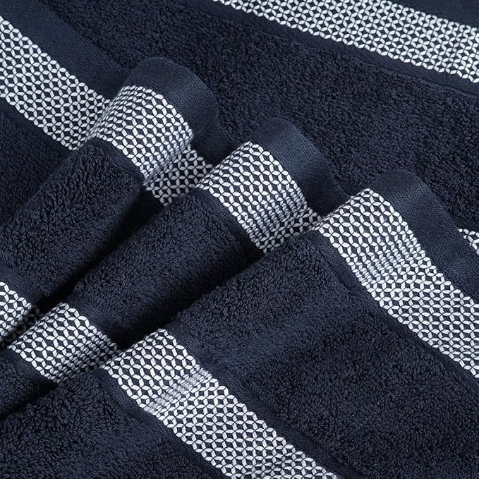 CASA COPENHAGEN Solitaire 6 Pieces Towel Set- Navy Blue, 600 GSM 2 Bath Towel 2 Hand Towel 2 Washcloth, Designed in Denmark Made of Soft Egyptian Cotton for Bathroom, Kitchen & Shower