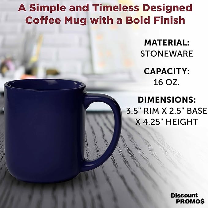 DISCOUNT PROMOS Vibrant Color Glossy Ceramic Mugs 16 oz. Set of 10, Bulk Pack - Perfect for Tea, Espresso, Cappuccino, Hot Cocoa - Cobalt Blue