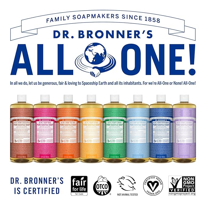Dr. Bronner's Magic Soap-Pure-Castile Liquid Soap (Citrus, 32 ounce, 2-Pack)-Regenerative Organic Certified Oils, 18-in-1 Uses: Body, Hair, Laundry, Pets & Dishes, Concentrated, Vegan, Non-GMO
