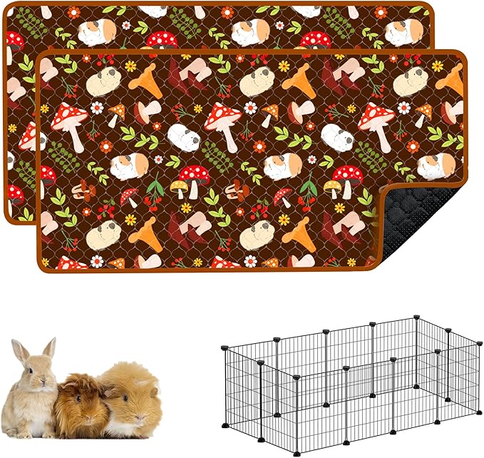 Guinea Pig Cage Liner, 59"x31" Bedding for C&C 2x4 Cage 2 Pack, Mushroom | Washable Fleece Bedding, Super Absorbent, Non-Slip, Waterproof Rabbit Mat, Machine Washable, Small Animal Cage Accessory