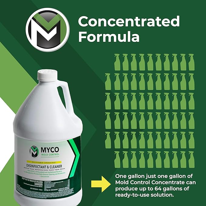 Myco Mold Control Concentrate – EPA-Registered Hospital Grade Disinfectant & Cleaner, Quat Formula for Mold Remediation & Bacteria Control, Commercial & Residential Use, 1 Gallon