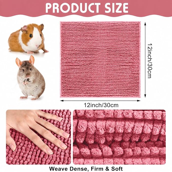 Amylove 4 Pcs Guinea Pig Cage Liner 12 x 12 Inch Washable Chenille Pee Pads Pet Dog Cat Bedding Training Mat Reusable for Small Animals Puppy Bunny Hamster Chinchilla