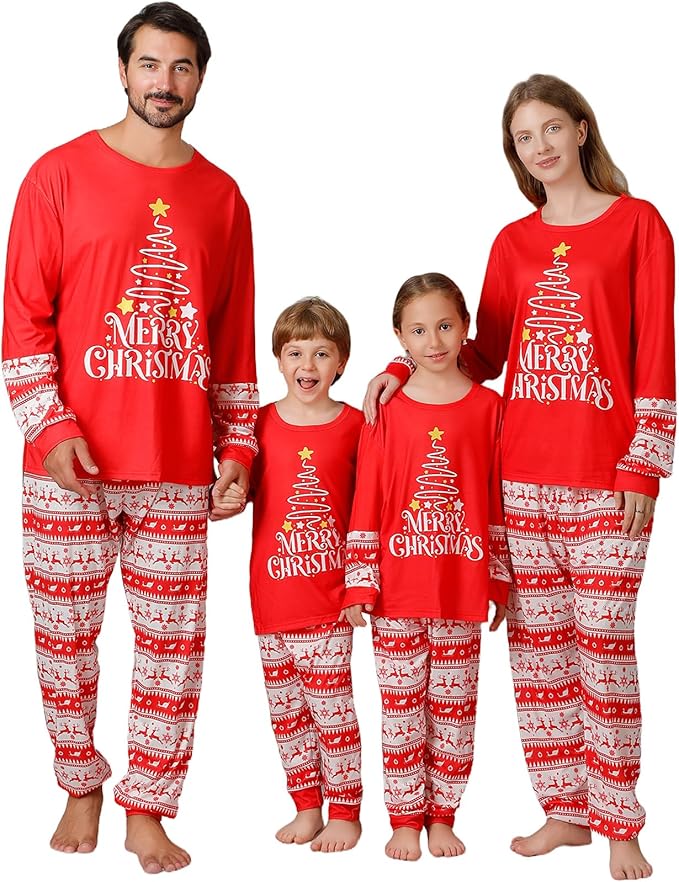 Family Christmas PJs Matching Sets, Cute Holiday Pajamas Printed Top and Pants, Xmas Jammies for Couples/Men/Women