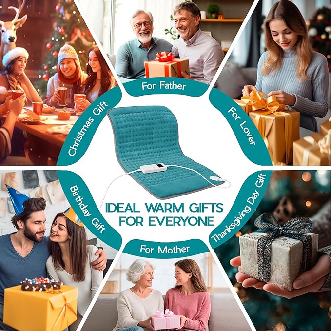 Heating Pad for Back Pain & Cramps Relief, Electric Heating Pad for Neck/Shoulders/Legs/Arms/Knee, 6 Heat Settings, 4 Timer, Auto Off, Machine Washable, Gifts for Men Women(Cyan, 20''x24'')
