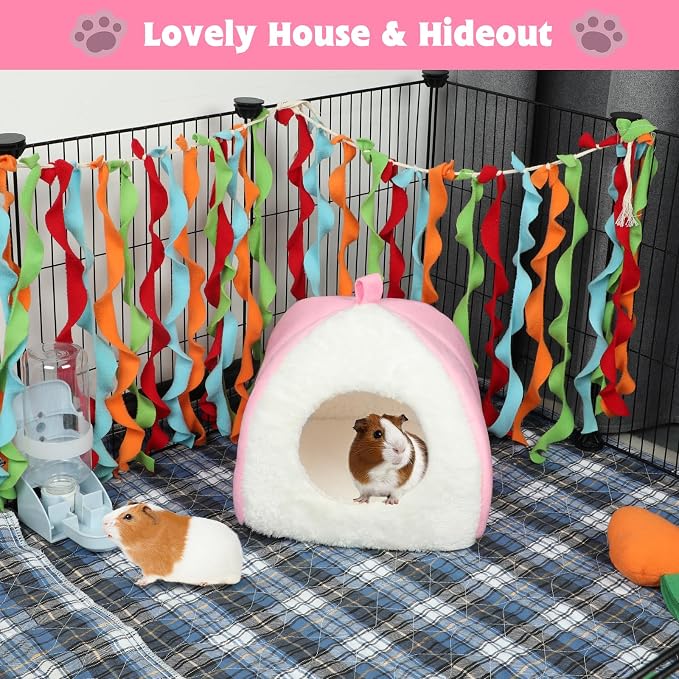 BWOGUE Guinea Pig Bed Hideout, Washable Hamster Cave for Small Animals | Removable Cushion for Cleaning, Warm Fleece Nest, Washable Bed, 10.23 x 10.23 x 11 in, Dwarf Rabbits Hedgehogs