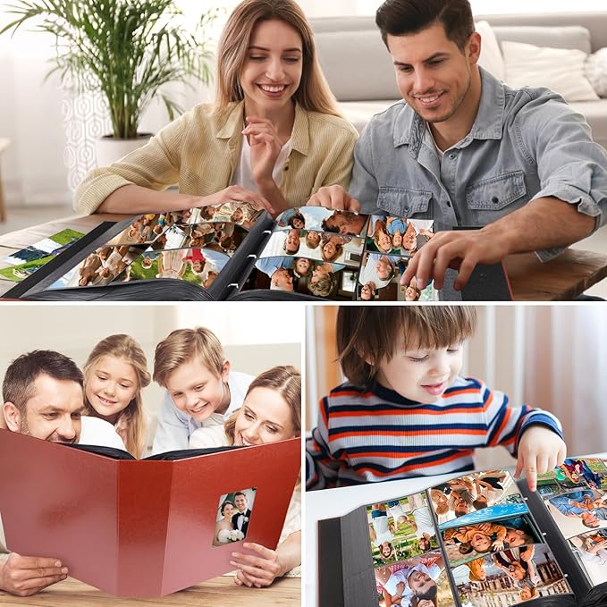 1000 Pocket Photo Album 4x6 Leather Cover, Extra Large Capacity Holds 1000 Horizontal and Vertical Photos, Acid Free Non Stick Pages with Front Window, Perfect for Wedding Family Baby Memories (Brown)