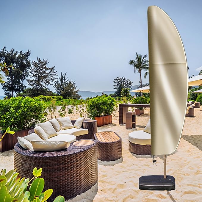 Waterproof Patio Umbrella Cover for Outdoor: 420D Oxford Fabric Cantilever Umbrella Covers with Rod & Smooth Zipper - Fits Garden Market Offset Umbrellas 7.5-11.5FT, Waterproof Windproof Anti-UV