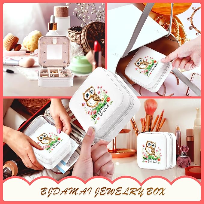 Owl Jewelry Box, Gifts For Teens Girls, Owl Lovers Themed Stuff Items Accessories Things Merchandise Decor Merch, Travel Ring Earrings Necklace Organizer Holder！