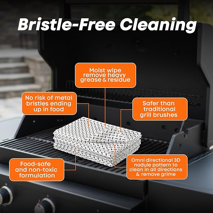 Proud Grill Q-Swiper Grill Cleaning Wipes - Bristle & Wire Free BBQ Cleaner, Heavy Duty Degreaser Wipes, Grease & Grime Remover for Outdoor Barbecue Grills, Disposable - 40 Count, Pack of 1