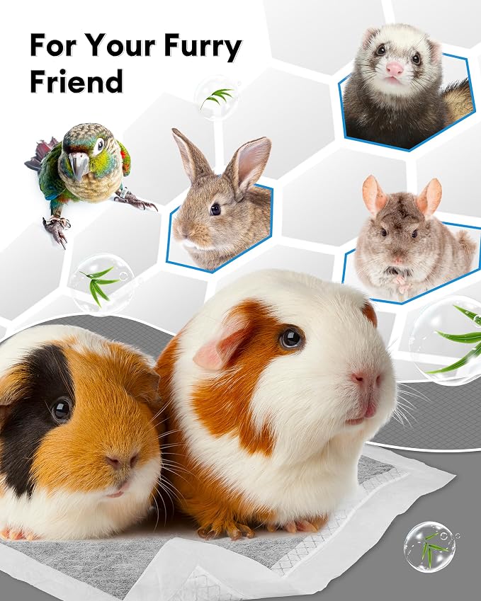 BUCATSTATE Disposable Guinea Pig Cage Liners 30 Count, Super Absorbent Guinea Pig Bedding, Bamboo Charcoal Odor Control Pee Pads for Rabbits, Ferrets and Birds (18''x24'') (Pack of 2)