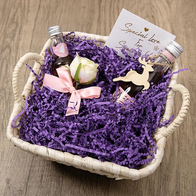 Mefleet 1/2 LB Crinkle Cut Paper Shred Filler 8 oz Purple Crinkle Shredded Paper for Gift Box - Gift Basket Bag Filler - Grass Cushion Stuffing for Easter, Mother's day, Holiday Packaging Wrapping