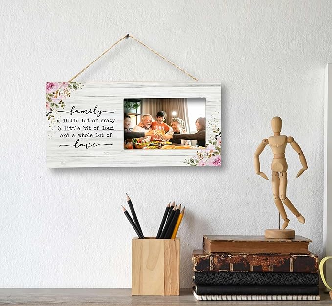 SRADMO Family Picture Frame - Where Life Begins and Love Never Ends - 12x6 Inch Wooden Tabletop Photo Frame for Couples