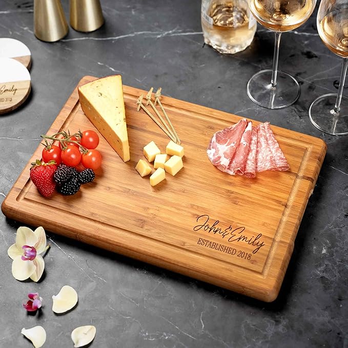 Personalized Bamboo Cutting Board – Custom Engraved Charcuterie Board for Wedding, Anniversary, Engagement, Housewarming – Unique Gift for Couples, Parents, and Family
