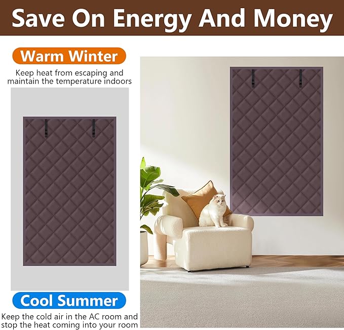 3 Layer 63 x 39 Inch Winter Insulated Window Curtain,Oxford Thermal Insulated Window Blanket with Fastener,Brownish Red Window Insulation Kit for Winter Keeping Warm