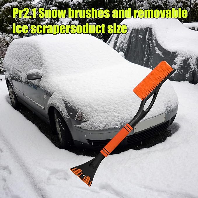 24 Inch Car Snow Scraper and Brush, Detachable Scratch Free Ice Scraper with Ergonomic Foam Grip, Universal Winter Snow Removal Tool for Car Windshield Window (Orange)
