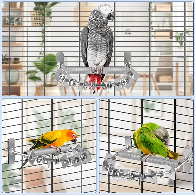 DBNESS Bird Perch - 304 Stainless Steel Parrot Perches for Cage with Beak & Claw Trimming Grinding Surface, Parrot Chewing Toy for Macaws African Greys Amazon Parrots