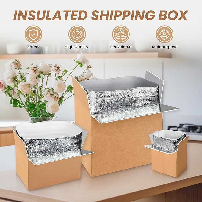 Simple deluxe 4 Pack Insulated Shipping Boxes with Aluminum Foil Liner,Thermal Insulation Cold Pack Shipping Boxes for Frozen, Reusable Styrofoam Cooler Box, Small Mailing Box, 6’’X5’’X9’’