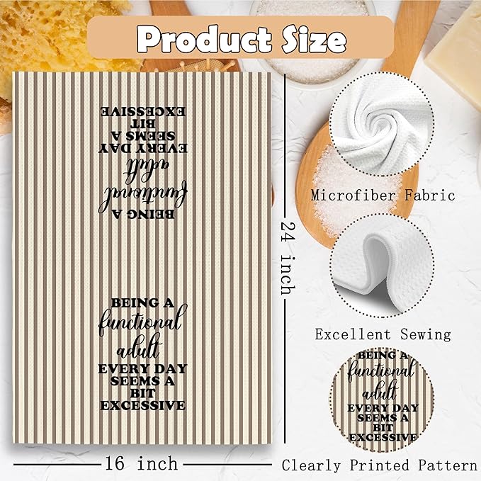 Funny Sarcastic Adult Light Brown Stripe Dish Towels 16x24 Inches, Decorative Absorbent Hand Tea Kitchen Bathroom Towels