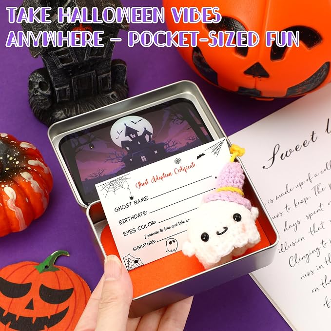 Little Pocket Boo Cute Ghost in Box Adopt a Ghost Summerween Gift | Pocket ghost in a mini tin, a cute desk gift and Halloween collectible for coworkers, friends and spooky season fun