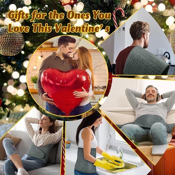 Heating Pad for Back, Electric Heating Pad for Period Cramps, Wrap Around Heated Pad for Waist Stomach Neck Shoulders with Belt, Anniversary & Birthday Gifts for Women Men Mom Dad Wife Husband