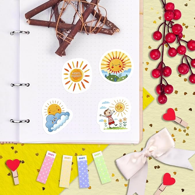 100Pcs Small Sun Stickers and Decals -Sunshine Stickers for Water Bottle - Sun Party Supplies & Decorations - Sunshine Gifts - Gift for Women & Men