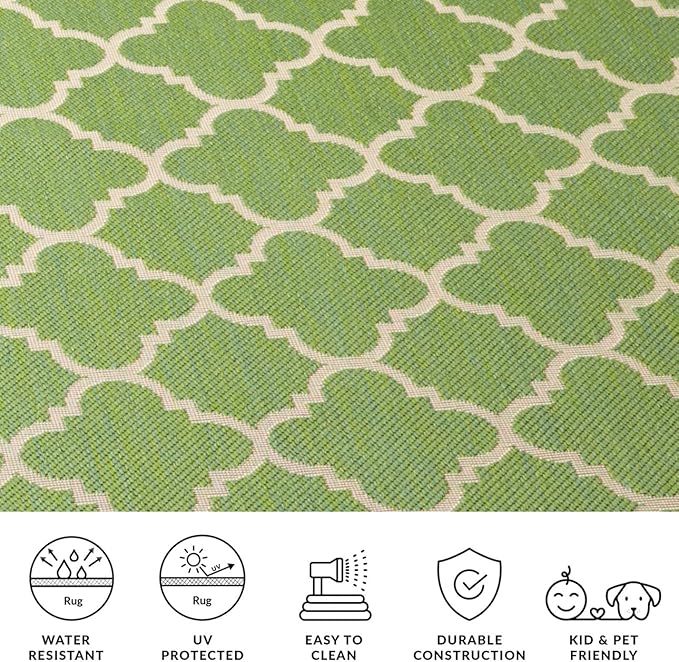 SAFAVIEH Washable Rug Outdoor Courtyard Collection - 5'3" x 7'7", Green & Beige, Non-Shedding & Easy Cleaning, Ideal for Patio, Backyard, Mudroom (CY6918-244)