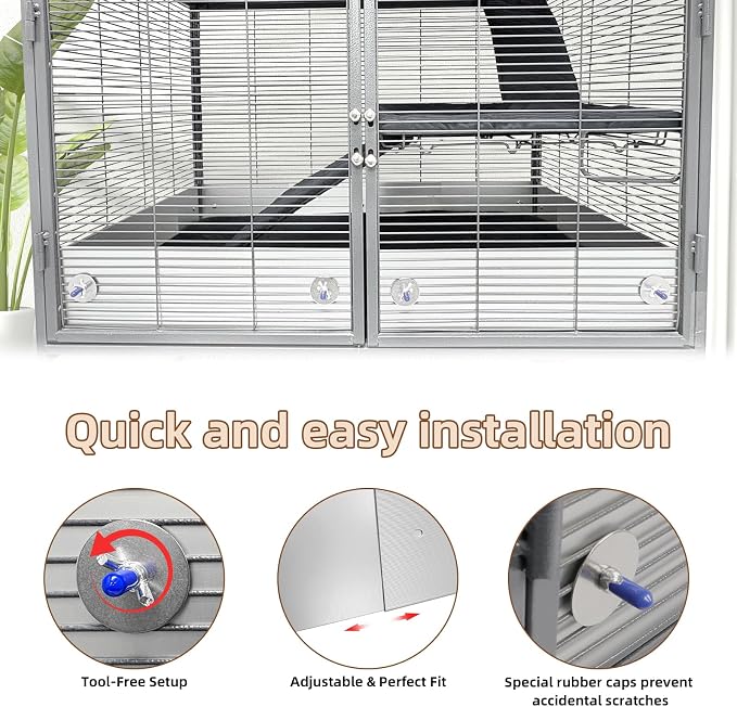 Anti-Rust Aluminum Scatter Guards for Ferret & Critter Nation Cages | Urine & Poop Guard Panel, Adjustable Fence to Keep Floor Clean for Ferrets, Chinchillas, Rats (Silver, Single Layer Set)