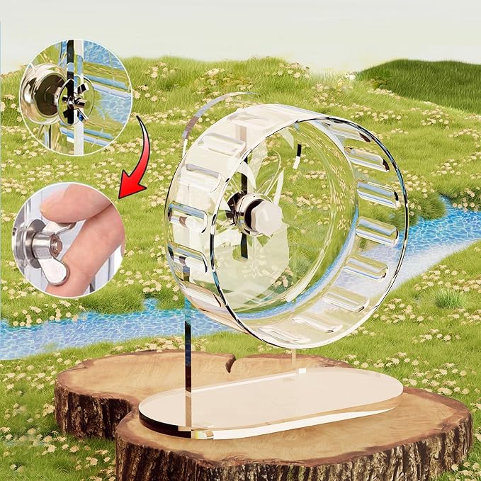 Hamster Wheel, Silent Running Exercise Wheel with Adjustable Stand for Hamster Guinea Pig Gerbil Hedgehog Small Animal Cage Accessories (Clear, 7.1inch/18cm)