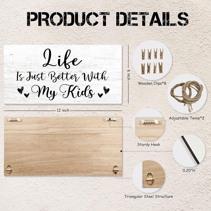 Kids Gifts Picture Frame Photo Holder for Wall, Mom Gift from Kid, Mom of Kids Boys Girls Gift, Life Is Better with My Kid Mothers Birthday Gifts Hanging Photo Display