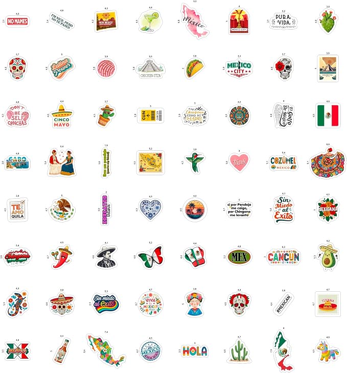 100Pcs Mexico Stickers for Scrapbooking, for Luggage, for Water Bottle - Mexican Stickers and Decals - Mexico Party Supplies & Decorations - Mexican Gifts for Women & Men