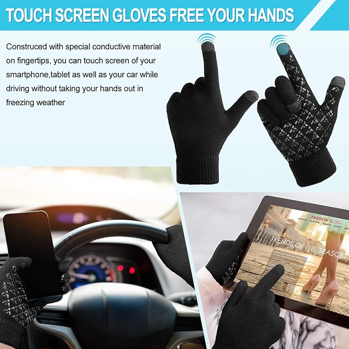 Winter Fleece Lined Beanie Hat Scarf Sock Touchscreen Gloves Set for Men Women