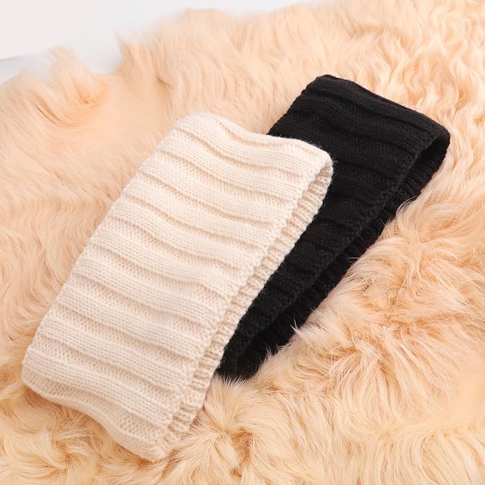AQOKKA Knit Winter Headbands for Women Fuzzy Wool Fleece Lined Ear Warmers Elastic Turban Crocheted Head Wrap Winter Accessories for Women Cold Weather