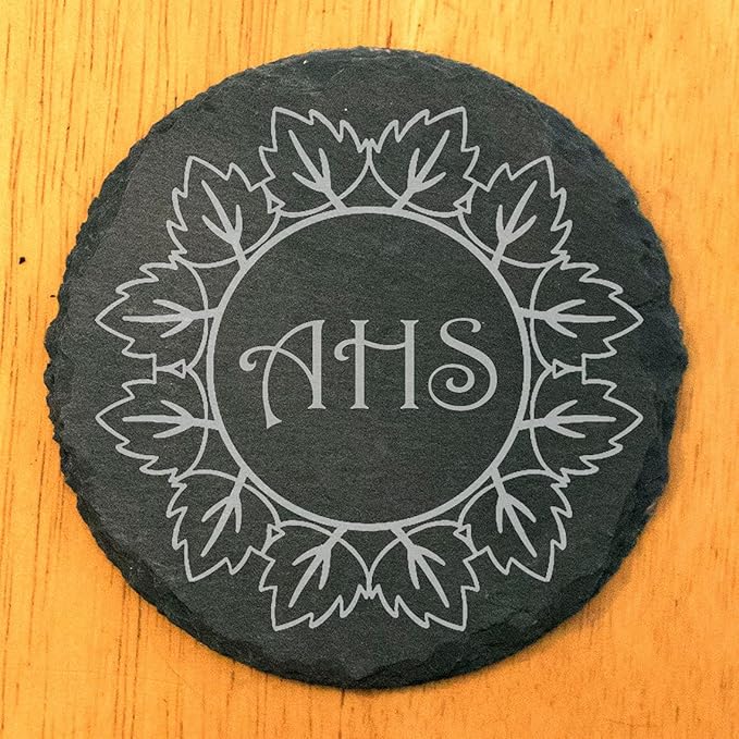 Welcoming Wreath Coasters: Personalize Your Slate Drinkware - Round Slate - Set of 4
