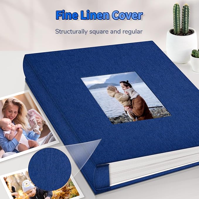 Photo Album 4x6 with 600 Pockets,Slip-in Picture Albums,Linen Cover Memory Book with Front Window,White Page Vertical Photo Book for Wedding,Family,Anniversare,Baby,Vacation