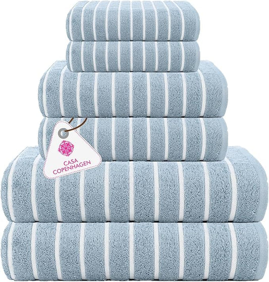 CASA COPENHAGEN Ecstatic 6 Pieces Towel Set- Dusty Blue, 600 GSM 2 Bath Towel 2 Hand Towel 2 Washcloth, Designed in Denmark Made of Soft Egyptian Cotton for Bathroom, Kitchen & Shower