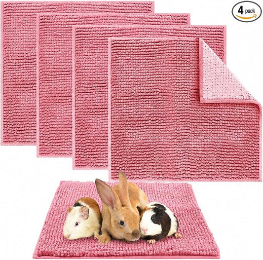 Amylove 4 Pcs Guinea Pig Cage Liner 12 x 12 Inch Washable Chenille Pee Pads Pet Dog Cat Bedding Training Mat Reusable for Small Animals Puppy Bunny Hamster Chinchilla