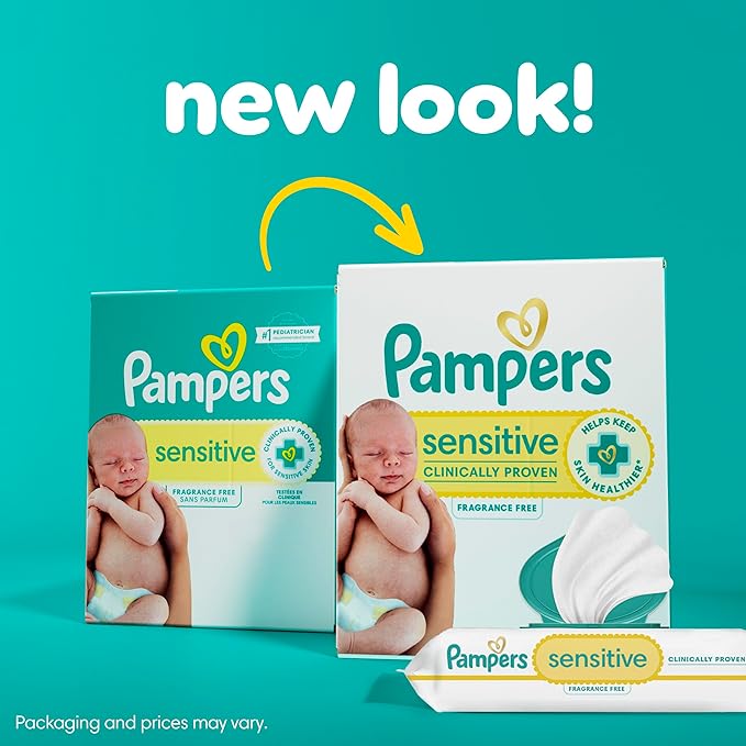 Pampers Baby Wipes, Sensitive, Water Based Wipe, Clinically Proven, Hypoallergenic, and Unscented for Babies, 672 Wipes Total (8 Flip-Top Packs) [Packaging May Vary]