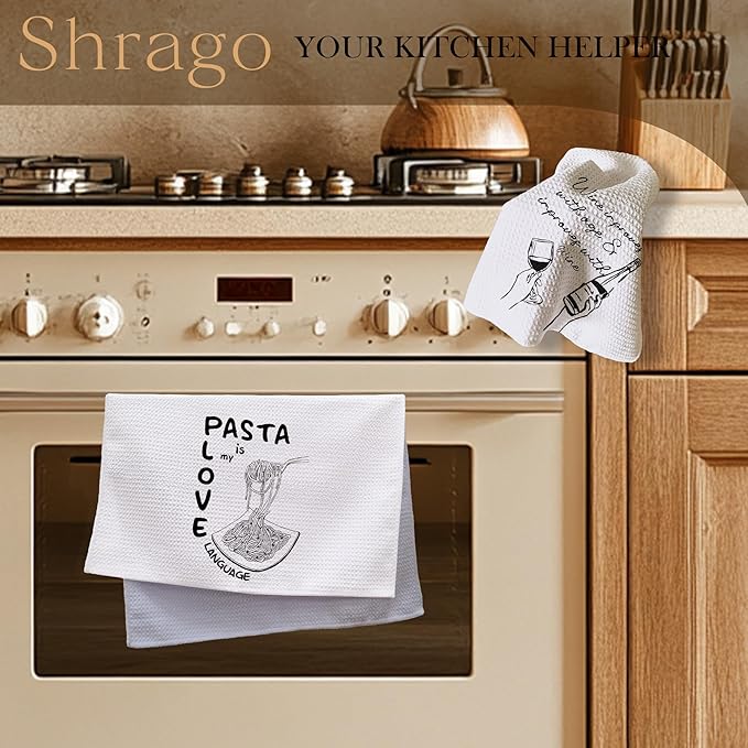 Funny Pasta Wine Kitchen Towels, Wine Gifts for Women Men Dish Tea Towels for Kitchen Bar Cart, Gifts for Pasta Lovers Decorative Hand Towel, 16x24 Inch Set of 2