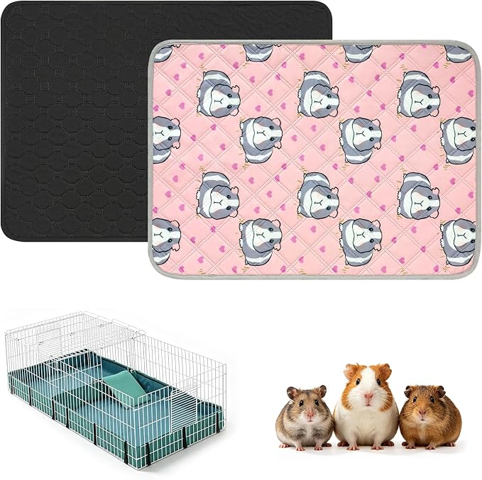 2 Pcs Guinea Pig Cage Liner,24" x 18" Washable Pee Pads for Rabbit Hamster | Guinea pig mat,non slip,reusable,washable,absorbent,leakproof,suit for small animals puppy bunny chinchilla rat for bed train