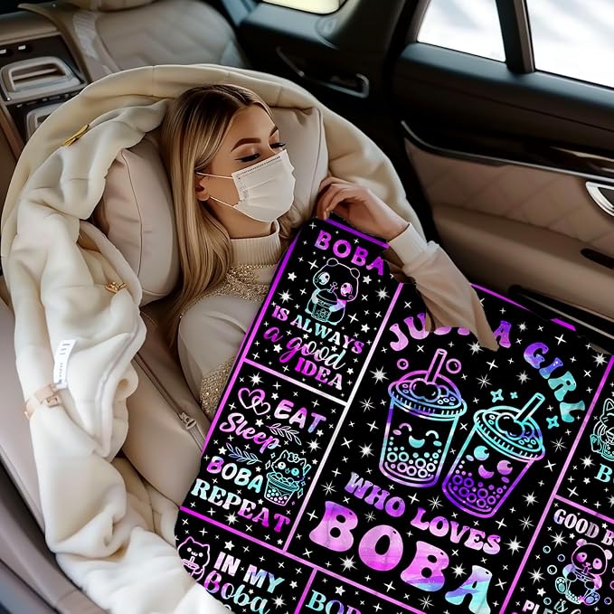 Bubble Tea Blanket Just A Girl Who Loves Boba Decor Stuff Plush Flannel Bedding CBubble Tea Gifts for Girls Women Kids Adults Room Decor 50"X40"