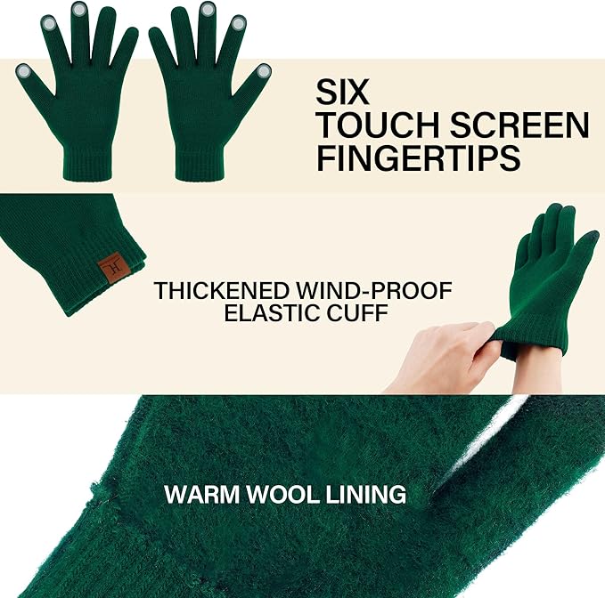 Winter Beanie Hat Scarf Touchscreen Gloves Set for Men and Women, Beanie Gloves Neck Warmer Set with Warm Knit Fleece Lined