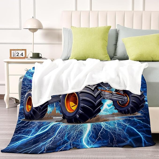 Custom Truck Baby Boy Blanket - Personalized Throw Blanket Gift for Boys Kids Teens Adults Birthday Christmas (Truck Design)