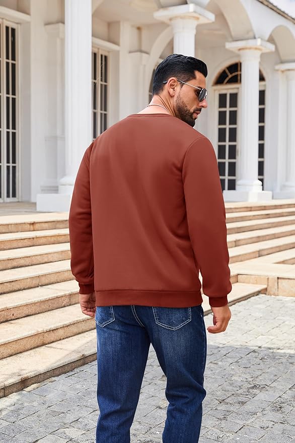 Boladeci Men's Full Sherpa Lined Crewneck Sweatshirts Heavy-weight Fleece Pullover Thick Thermal Long Sleeve Cotton