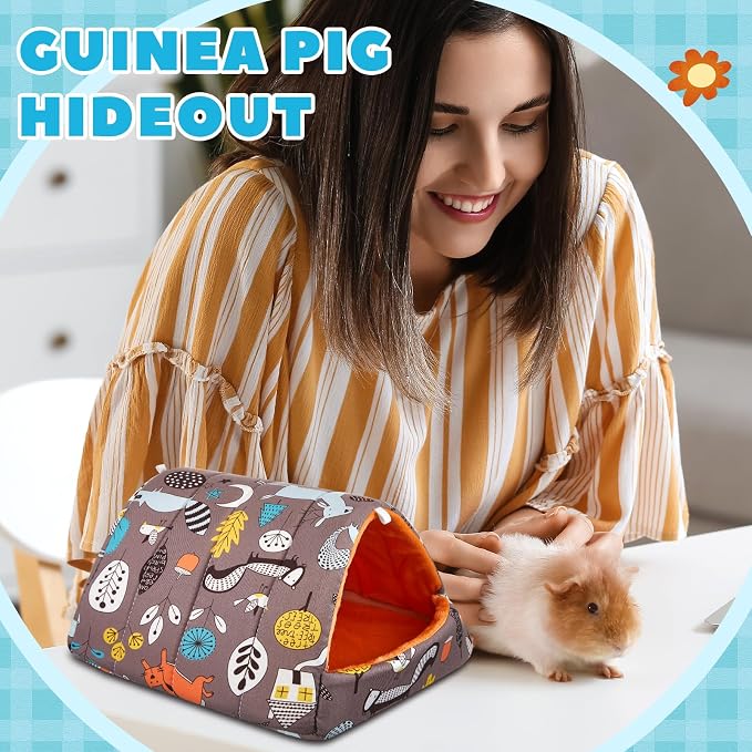 Cinnvoice Guinea Pig Hideout Bed Washable House Cage, Forest, 7.9 in | Soft Tunnel for Hamster Rabbit Bunny Chinchillas Hedgehog Mice Rat, Cozy Hideaway Habitat Accessories, Removable Cushion Pad