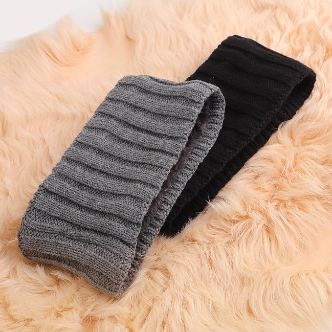AQOKKA Knit Winter Headbands for Women Fuzzy Wool Fleece Lined Ear Warmers Elastic Turban Crocheted Head Wrap Winter Accessories for Women Cold Weather