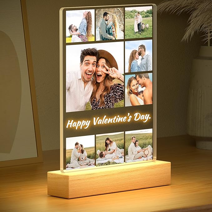 Custom Picture Frame with Photo, Personalized Photo Frame with Night Light, Customizable Picture Frames, Personalized Anniversary Birthday Gifts for Women Men Girlfriend Boyfriend Couple