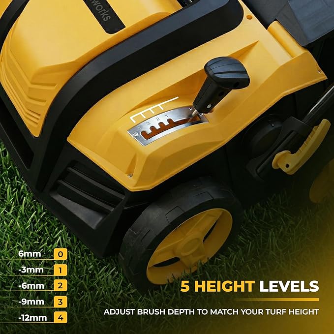 Electric Artificial Turf Sweeper 16” Artificial Grass Sweeper Vacuum with 45L Collection Bag 5 Height Adjustment Foldable Turf Power Broom for Artificial Grass Cleaning
